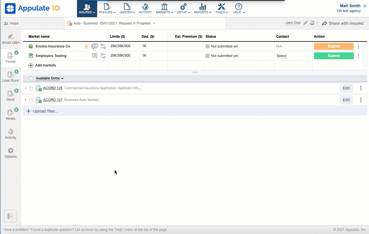 Sending forms to complete